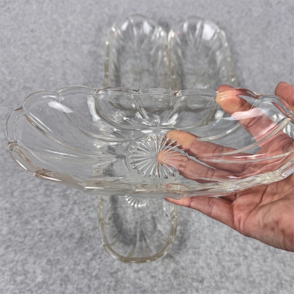 Vintage Starburst Clear Glass Oblong Banana Split Serving Dish Set Of 5 - Picture 4 of 10